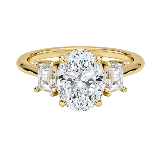 1 TO 5 CT Embrace Oval Cut Lab Grown Diamond Three Stone Trapezoid Engagement Ring in 10K / 14K / 18K Gold | Pooja Diamond | IGI Certified Lab Diamond