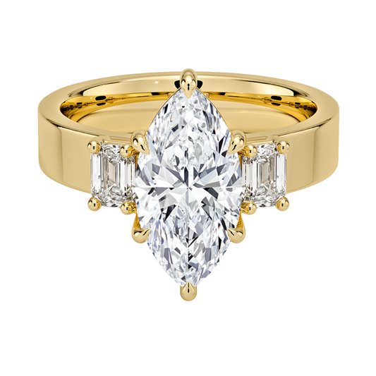 1 To 5 Ct Peyton Marquise Cut Lab Grown Diamond Three Stone Engagement Ring in 10K / 14K / 18K Gold | Pooja Diamond | IGI Certified Lab Diamond