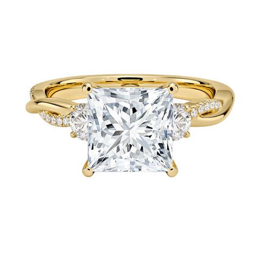 1 To 5 Ct Petite Twisted Vine Three Stone Princess Cut Lab Grown Diamond Ring in 10K/14K/18K Gold | Pooja Diamond | IGI Certified Lab Diamond