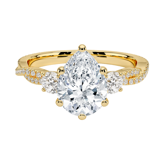 1 To 5 Ct Luxe Petite Twisted Vine Three Stone Lab Grown Pear Diamond Ring in 10K/14K/18K Gold | Pooja Diamond | IGI Certified Lab Diamond
