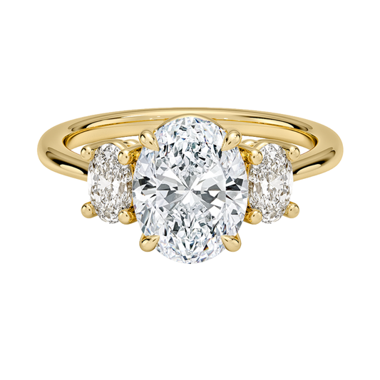 1 To 5 Ct Oval Cut Lab Grown Diamond Three Stone Engagement Ring with Oval Side Stones in 10K/14K/18K Gold | Pooja Diamond | IGI Certified Lab Diamond