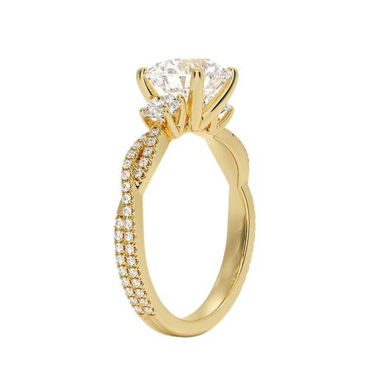 1 To 5 Ct Luxe Petite Twisted Vine Three Stone Lab Grown Round Diamond Ring in 10K/14K/18K Gold | Pooja Diamond | IGI Certified Lab Diamond