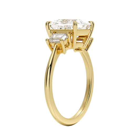 1 TO 5 CT Embrace Princess Cut Lab Grown Diamond Three Stone Trapezoid Engagement Ring in 10K / 14K / 18K Gold | Pooja Diamond | IGI Certified Lab Diamond