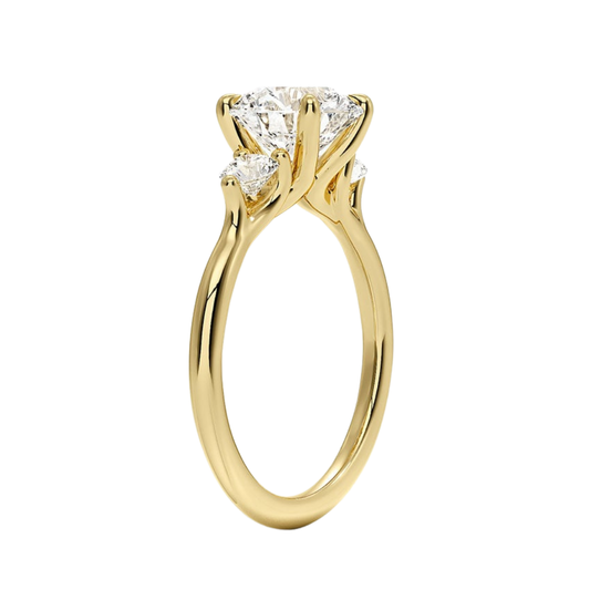 1 TO 5 CT Freesia Round Cut Lab Grown Diamond Three Stone Engagement Ring with Round Side Diamonds in 10K / 14K / 18K Gold | Pooja Diamond | IGI Certified Lab Diamond