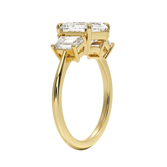 1 To 5 Ct Luxe Embrace Asscher Cut Lab Grown Diamond Three Stone Ring with Trapezoid Side Diamonds in 10K / 14K / 18K Gold | Pooja Diamond | IGI Certified Lab Diamond