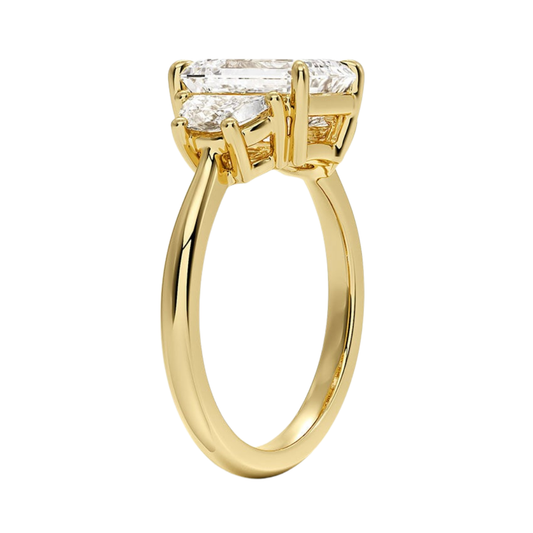 1 TO 5 CT Half Moon Three Stone Emerald Cut Lab Grown Diamond Engagement Ring in 10K/14K/18K White Gold | Pooja Diamond | IGI Certified Lab Diamond