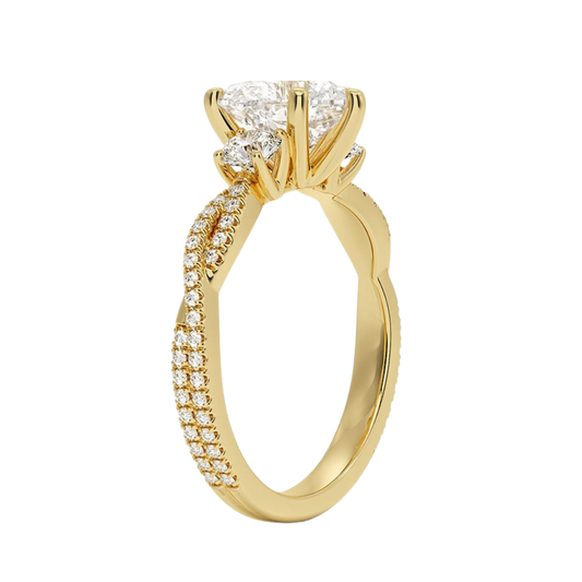 1 To 5 Ct Luxe Petite Twisted Vine Three Stone Lab Grown Heart Diamond Ring in 10K/14K/18K Gold | Pooja Diamond | IGI Certified Lab Diamond