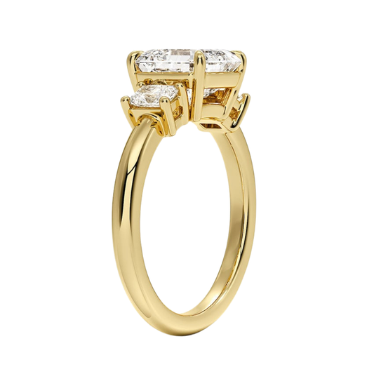 1 TO 5 Ct Helena Asscher Cut Three Stone Lab Grown Diamond Engagement Ring in 10K / 14K / 18K Gold | Elegant Three Stone Diamond Ring | Pooja Diamond | IGI Certified Lab Diamond