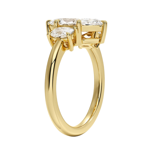 1 To 5 Ct Faye Marquise Cut Lab Grown Diamond Three Stone Engagement Ring with Cushion Side Stones in 10K / 14K / 18K Gold | Pooja Diamond | IGI Certified Lab Diamond