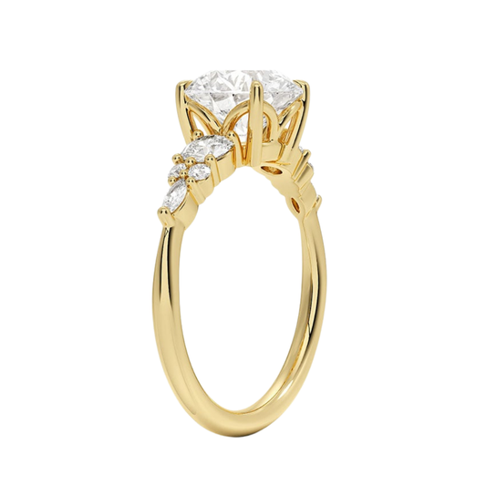 1 TO 5 Ct Nadia Round Cut Lab Grown Diamond Three Stone Ring with Round&Marquise Accents in 10K/14K/18K Gold | Pooja Diamond | IGI Certified Lab Diamond