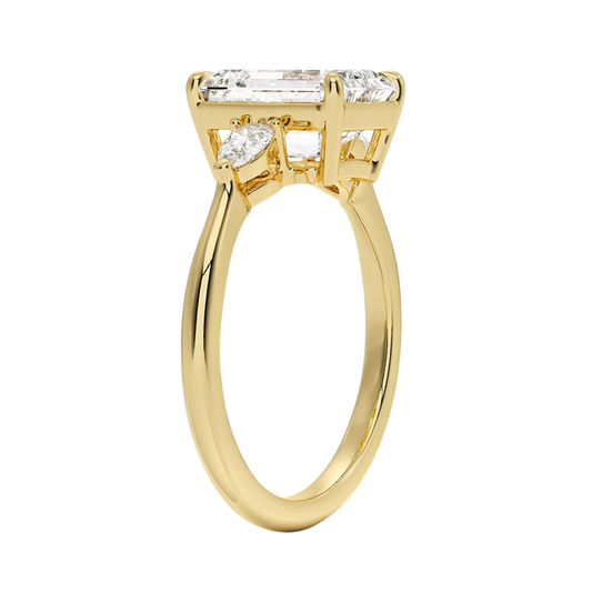 1 To 5 CT Petite Opera Emerald Cut Three Stone Lab-Grown Diamond Ring with Pear Side Stones in 10K/14K/18K Gold | Pooja Diamond | IGI Certified Lab Diamond