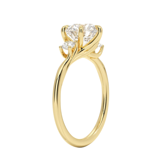 1 TO 5 Ct Delilah Round Cut Lab Grown Diamond Three Stone Engagement Ring in 10K / 14K / 18K Gold | Pooja Diamond | IGI Certified Lab Diamond