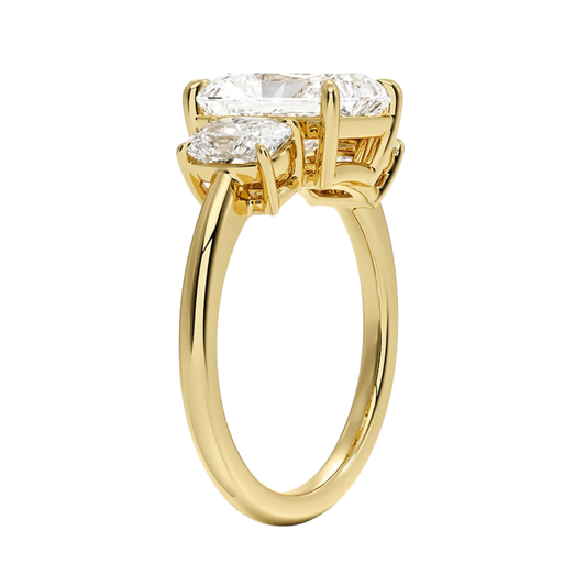 1 TO 5 Ct Luxe Faye Radiant Cut Lab Grown Diamond Three Stone Ring with Oval Side Diamonds in 10K / 14K / 18K Gold | Pooja Diamond | IGI Certified Lab Diamond