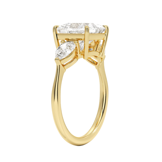 1 TO 5 Ct Luxe Opera Princess Cut Lab Grown Diamond Three Stone Ring with Pear Side Diamonds in 10K / 14K / 18K Gold | Pooja Diamond  | IGI Certified Lab Diamond