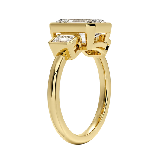 1 To 5 Ct Rhiannon Emerald Bezel Three Stone Lab-Grown Diamond Ring in 10K/14K/18K Gold | Pooja Diamond | IGI Certified Lab Diamond