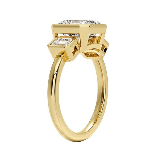 1 To 5 Ct Rhiannon Asscher Bezel Three Stone Lab-Grown Diamond Ring in 10K/14K/18K Gold | Pooja Diamond | IGI Certified Lab Diamond