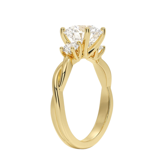 1 TO 5 CT Twisted Vine Three Stone Round Cut Lab-Grown Diamond Ring in 10K/14K/18K Gold | Pooja Diamond | IGI Certified Lab Diamond