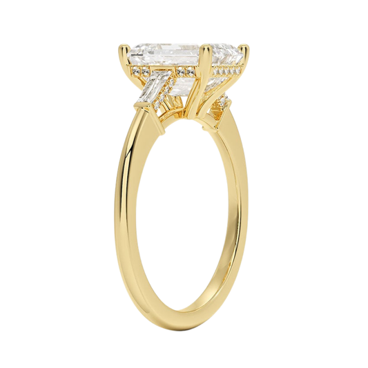 1 To 5 Ct Adorned Tapered Baguette Emerald Cut Three Stone Lab Grown Diamond Ring in 10K/14K/18K Gold | Pooja Diamond | IGI Certified Lab Diamond