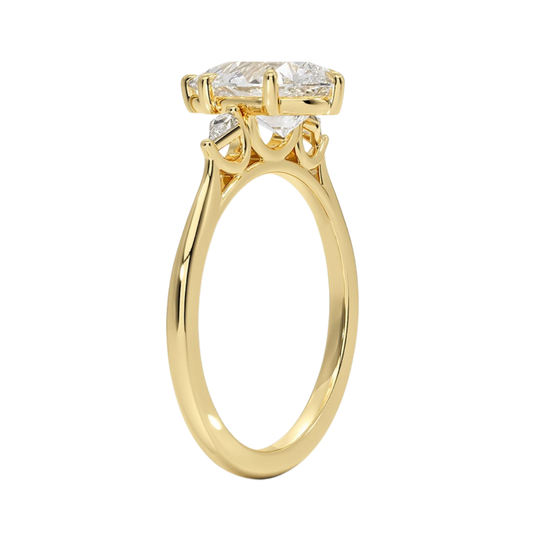 1 To 5 Ct Petite Cometa Perfect Fit Three Stone Pear Cut Lab-Grown Diamond Ring with Kite Side Stones in 10K/14K/18K Gold | Pooja Diamond | IGI Certified Lab Diamond