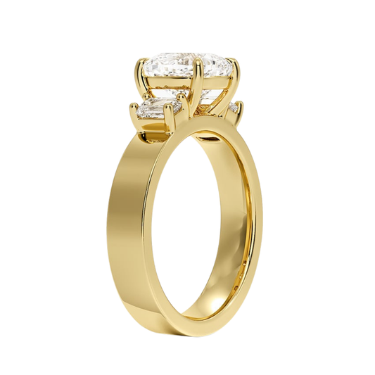 1 To 5 Ct Peyton Cushion Cut Lab Grown Diamond Three Stone Engagement Ring in 10K / 14K / 18K Gold | Pooja Diamond | IGI Certified Lab Diamond