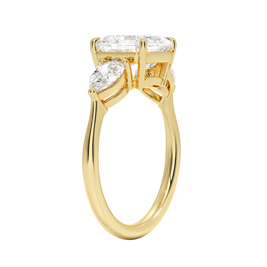 1 TO 5 Ct Luxe Opera Asscher Cut Lab Grown Diamond Three Stone Ring with Pear Side Diamonds in 10K / 14K / 18K Gold | Pooja Diamond  | IGI Certified Lab Diamond