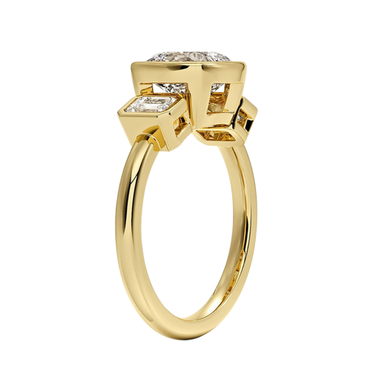1 To 5 Ct Rhiannon Cushion Bezel Three Stone Lab-Grown Diamond Ring in 10K/14K/18K Gold | Pooja Diamond | IGI Certified Lab Diamond