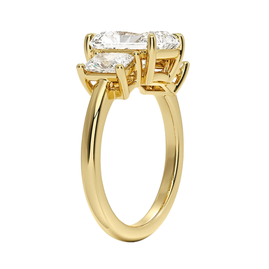 1 TO 5 CT Luxe Helena Radiant Cut Lab Grown Diamond Three Stone Ring with Radiant Side Diamonds in 10K / 14K / 18K Gold | Pooja Diamond | IGI Certified Lab Diamond