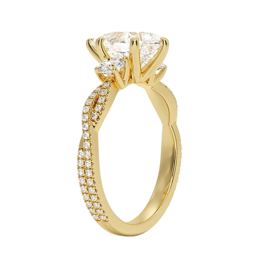 1 To 5 Ct Luxe Petite Twisted Vine Three Stone Lab Grown Pear Diamond Ring in 10K/14K/18K Gold | Pooja Diamond | IGI Certified Lab Diamond