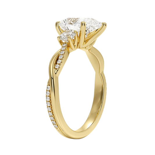 1 To 5 Ct Petite Twisted Vine Three Stone Pear Cut Lab Grown Diamond Ring in 10K/14K/18K Gold | Pooja Diamond | IGI Certified Lab Diamond