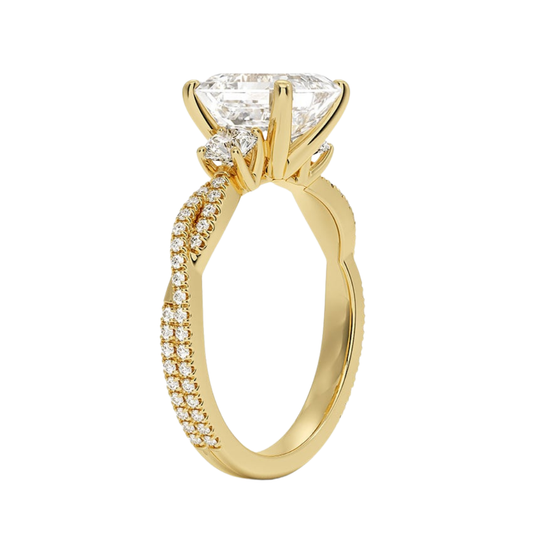 1 To 5 Ct Luxe Petite Twisted Vine Three Stone Lab Grown Asscher Diamond Ring in 10K/14K/18K Gold | Pooja Diamond | IGI Certified Lab Diamond
