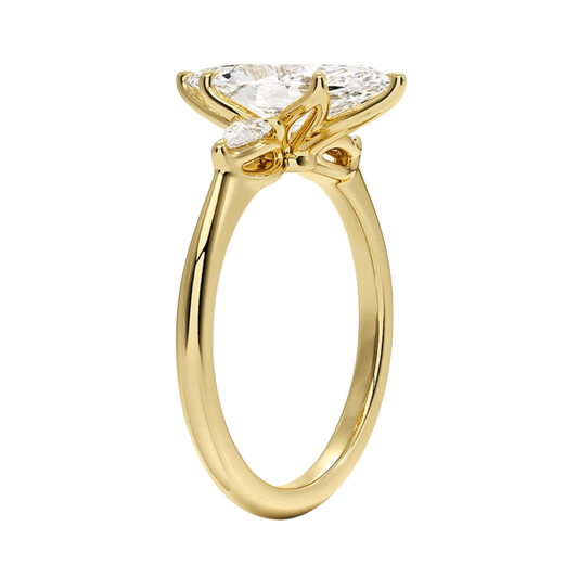 1 To 5 Ct Petite Fleur Marquise Cut Three Stone Lab-Grown Diamond Ring with Pear Side Accents in 10K/14K/18K Gold | Pooja Diamond | IGI Certified Lab Diamond