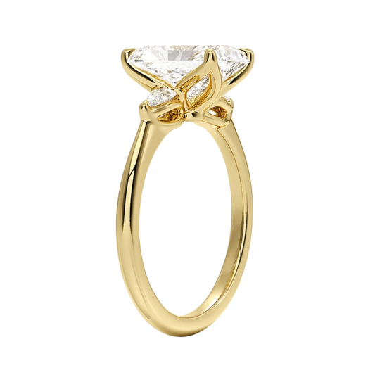 1 To 5 Ct Petite Fleur Radiant Cut Three Stone Lab-Grown Diamond Ring with Pear Side Accents in 10K/14K/18K Gold | Pooja Diamond | IGI Certified Lab Diamond