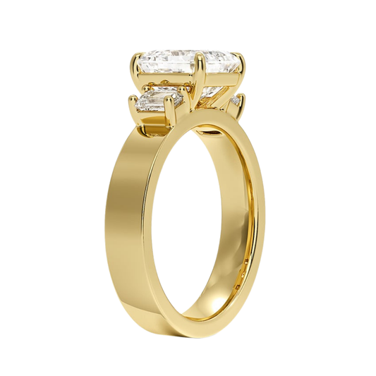1 To 5 Ct Peyton Asscher Cut Lab Grown Diamond Three Stone Engagement Ring in 10K / 14K / 18K Gold | Pooja Diamond | IGI Certified Lab Diamond