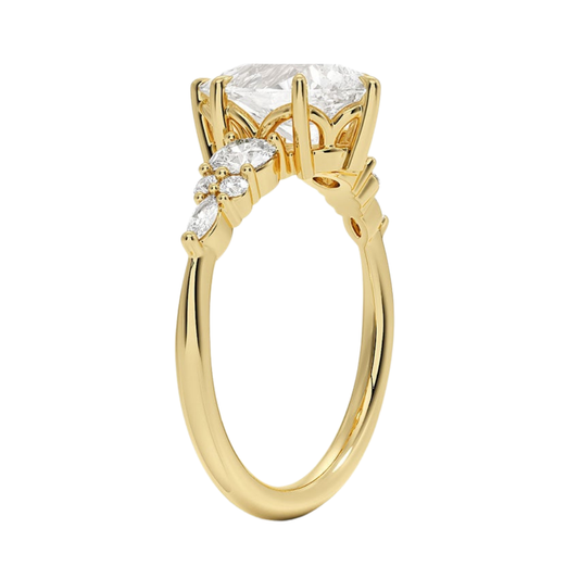 1 TO 5 Ct Nadia Pear Cut Lab Grown Diamond Three Stone Ring with Round&Marquise Accents in 10K/14K/18K Gold | Pooja Diamond | IGI Certified Lab Diamond