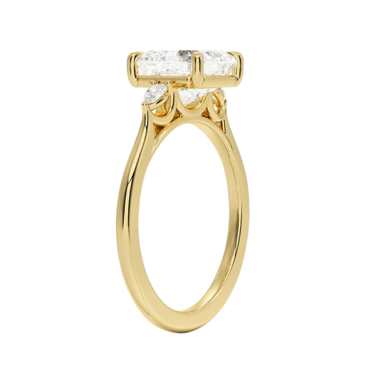1 TO 5 Ct Aria Perfect Fit Asscher Cut Three Stone Lab Grown Diamond Ring in 10K/14K/18K Gold | Pooja Diamond | IGI Certified Lab Diamond