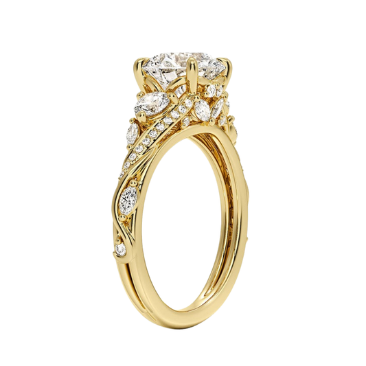 1 To 5 CT Begonia Vine Three Stone Lab-Grown Diamond Ring in 10K/14K/18K Gold – Round Cut Center with Marquise & Round Side Diamonds | Pooja Diamond | IGI Certified Lab Diamond