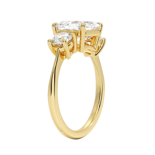 1 To 5 Ct Luxe Selene Three Stone Asscher Cut Lab Grown Diamond Engagement Ring in 10K/14K/18K Gold | Pooja Diamond | IGI Certified Lab Diamond