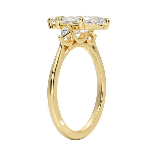 1 To 5 Ct Petite Cometa Perfect Fit Three Stone Marquise Cut Lab-Grown Diamond Ring with Kite Side Stones in 10K/14K/18K Gold | Pooja Diamond | IGI Certified Lab Diamond