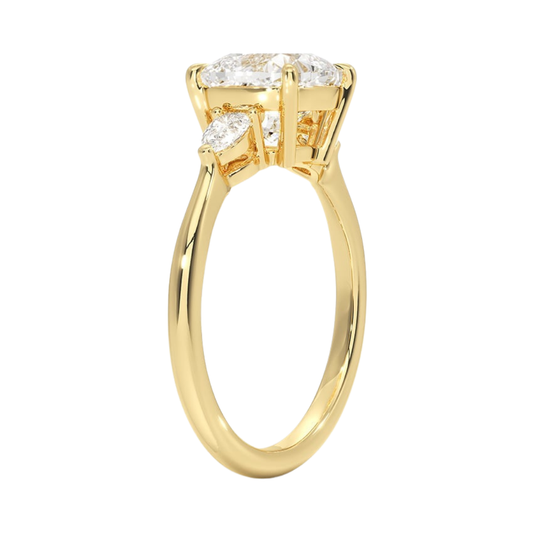 1 To 5 CT Petite Opera Cushion Cut Three Stone Lab-Grown Diamond Ring with Pear Side Stones in 10K/14K/18K Gold | Pooja Diamond | IGI Certified Lab Diamond