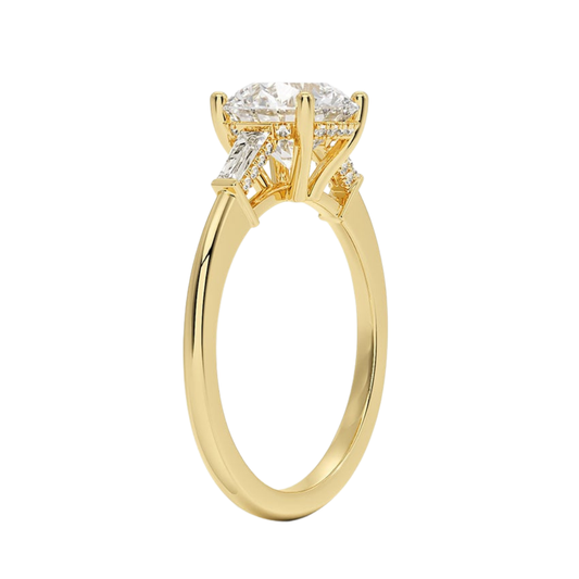 1 To 5 Ct Adorned Tapered Baguette Round Cut Three Stone Lab Grown Diamond Ring in 10K/14K/18K Gold | Pooja Diamond | IGI Certified Lab Diamond
