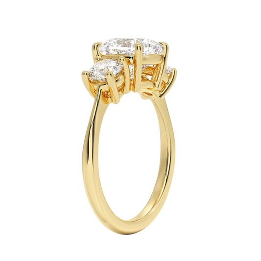 1 To 5 Ct Luxe Selene Three Stone Cushion Cut Lab Grown Diamond Engagement Ring in 10K/14K/18K Gold | Pooja Diamond | IGI Certified Lab Diamond