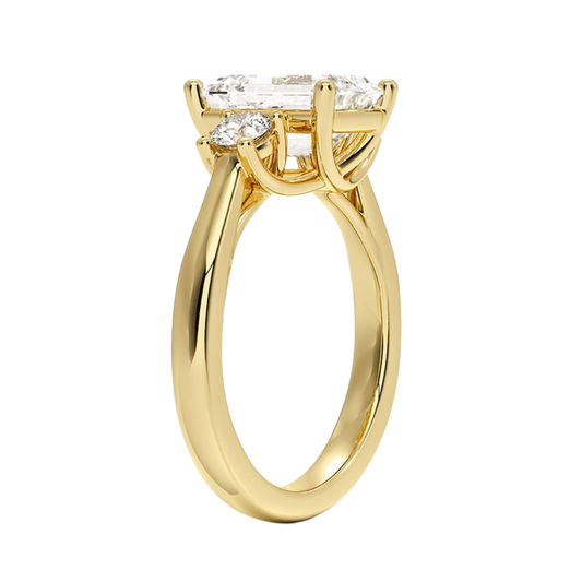 1 TO 5 Ct Petite Trellis Three Stone Emerald Cut Lab-Grown Diamond Ring in 10K/14K/18K Gold | Pooja Diamond | IGI Certified Lab Diamond