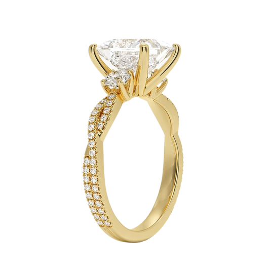 1 To 5 Ct Luxe Petite Twisted Vine Three Stone Lab Grown Princess Diamond Ring in 10K/14K/18K Gold | Pooja Diamond | IGI Certified Lab Diamond