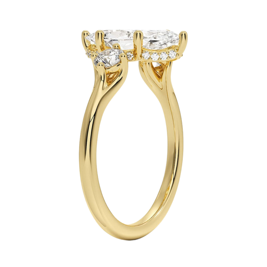 1 To 5 Ct Luxe Floating Marquise Cut Lab Grown Diamond Three Stone Ring with Hidden Halo in 10K / 14K / 18K Gold | Pooja Diamond | IGI Certified Lab Diamond