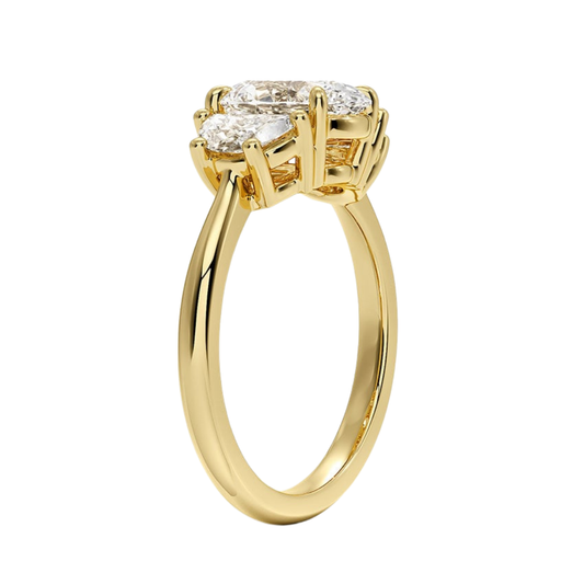 1 TO 5 CT Half Moon Three Stone Oval Cut Lab Grown Diamond Engagement Ring in 10K/14K/18K White Gold | Pooja Diamond | IGI Certified Lab Diamond