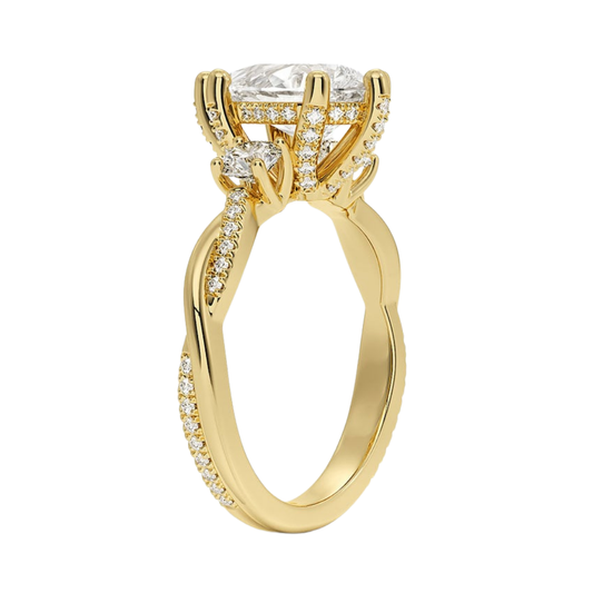 1 To 5 Ct Adorned Petite Twisted Vine Pear Cut Three Stone Lab Grown Diamond Ring in 10K/14K/18K Gold | Pooja Diamond | IGI Certified Lab Diamond