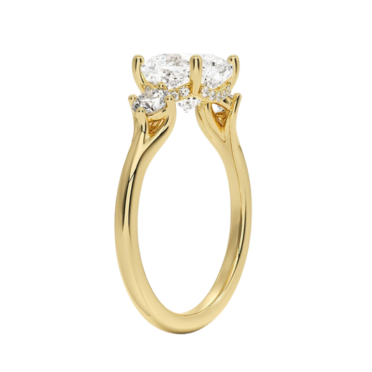 1 To 5 Ct Luxe Floating Cushion Cut Lab Grown Diamond Three Stone Ring with Hidden Halo in 10K / 14K / 18K Gold | Pooja Diamond | IGI Certified Lab Diamond