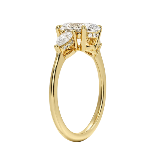 1 TO 5 Ct Adorned Opera Three Stone Oval Lab Grown Diamond Ring with Side Accent Diamonds – 10K/14K/18K Gold | Pooja Diamond | IGI Certified Lab Diamond