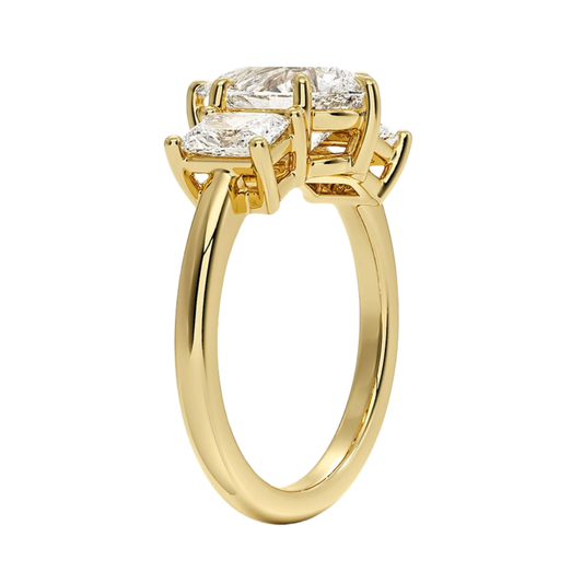 1 TO 5 CT Luxe Helena Pear Cut Lab Grown Diamond Three Stone Ring with Radiant Side Diamonds in 10K / 14K / 18K Gold | Pooja Diamond | IGI Certified Lab Diamond