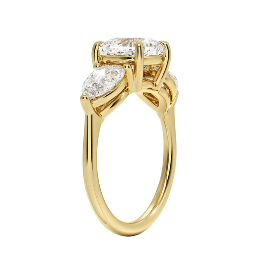 1 To 5 Ct Luxe Opera Three Stone Cushion Cut Lab Grown Diamond Engagement Ring in 10K/14K/18K Gold | PoojaDiamond | IGI Certified Lab Diamond